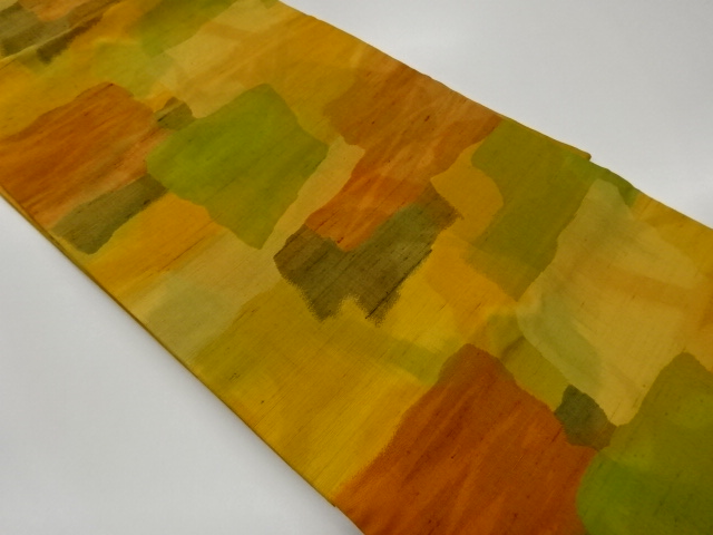 手織り紬抽象模様織出し名古屋帯